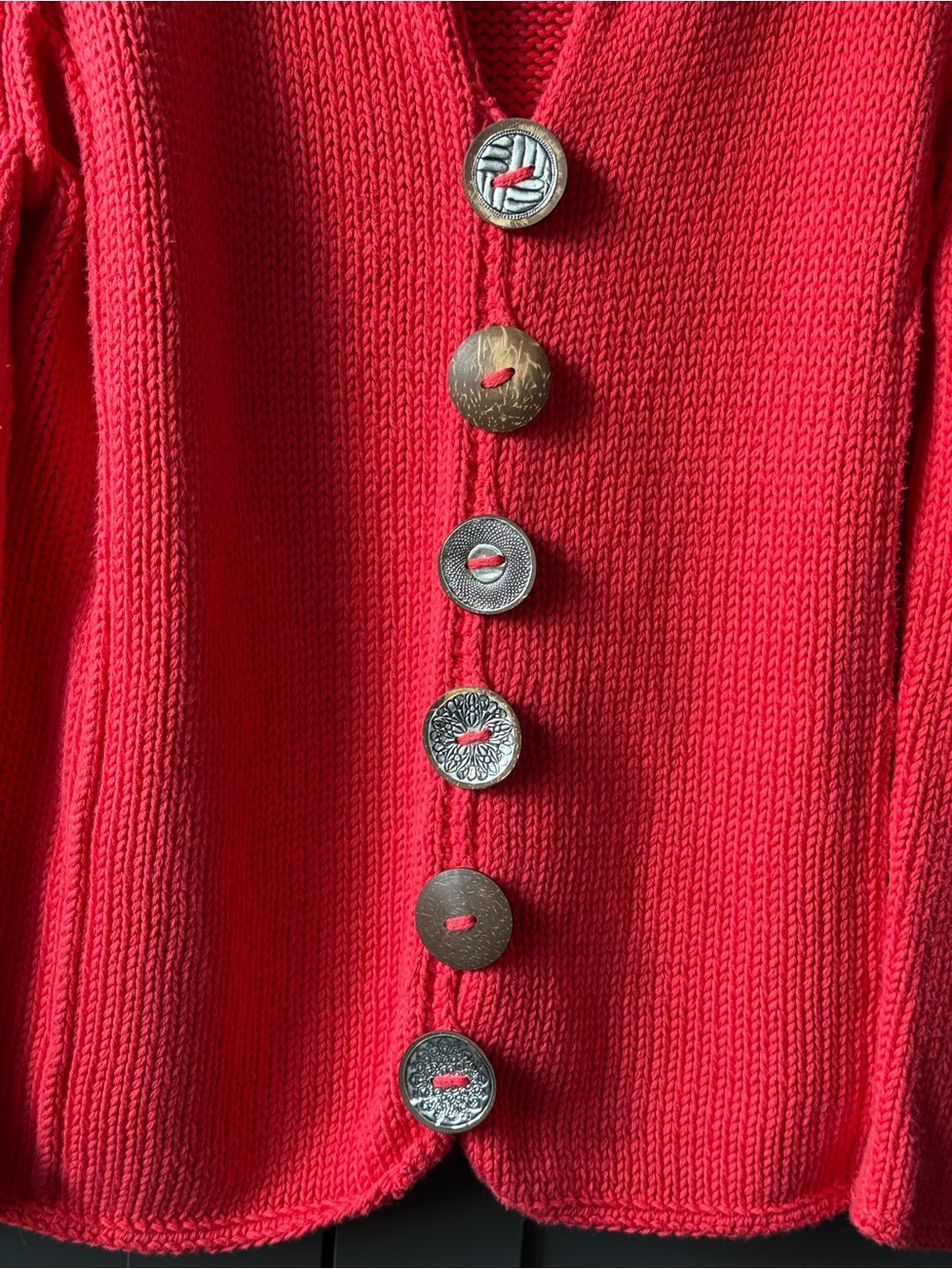 Pure Handknit brand Bright coral Chunky 100% cott Knit Sweater. L 12/14 Canada - Picture 6 of 15